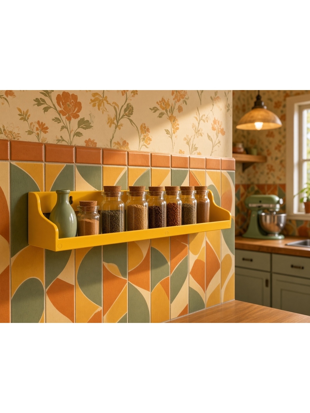Vintage Yellow Plastic Wall Shelf Keyhole Mount Organizer